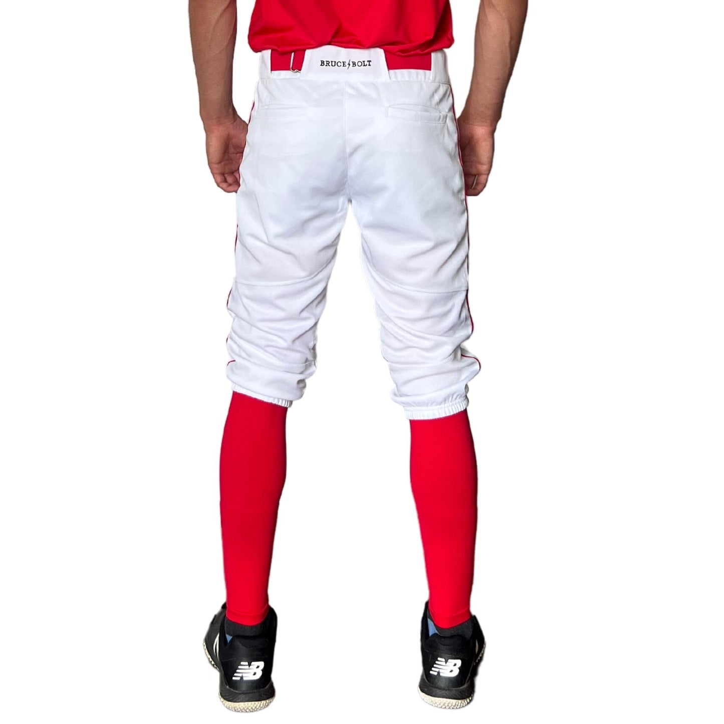 BRUCE BOLT TEAMS PREMIUM PRO KNICKER - WHITE WITH RED PIPING