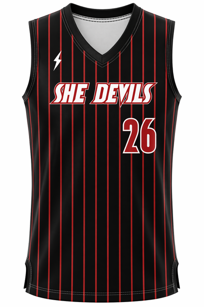 She Devils - Sleeveless Black with Red Pinstripe Game Jersey