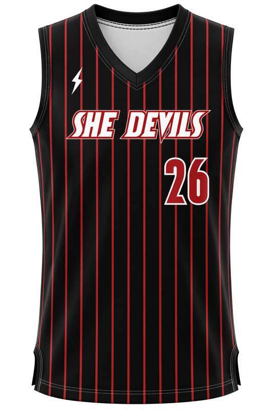 She Devils - Sleeveless Black with Red Pinstripe Game Jersey