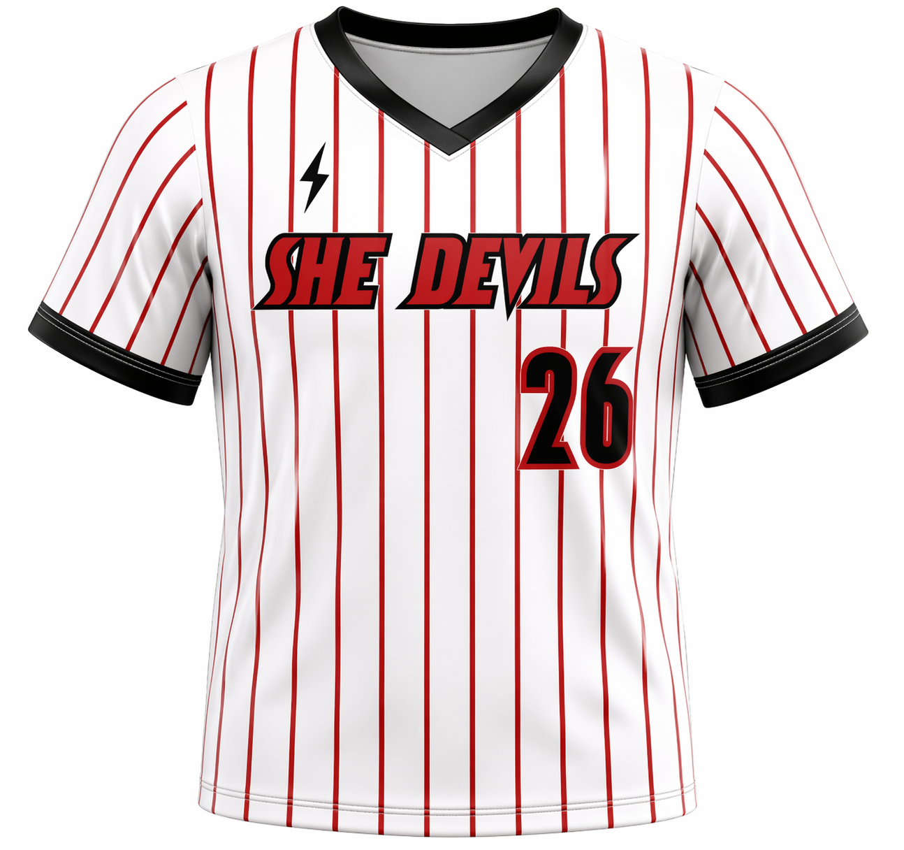 She Devils - White with Red Pinstripe Game Jersey