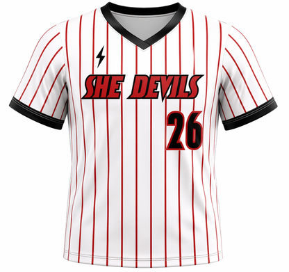 She Devils - White with Red Pinstripe Game Jersey