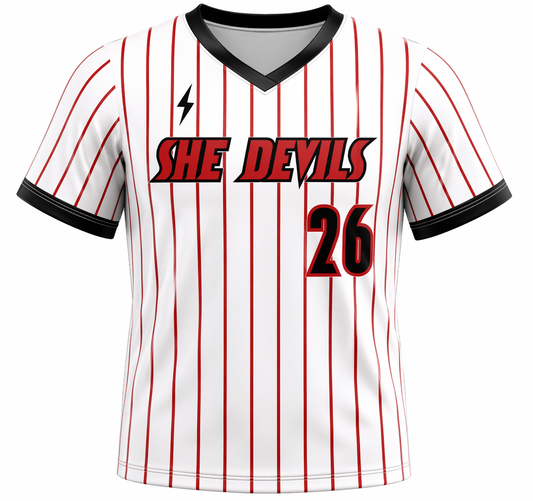 She Devils - White with Red Pinstripe Game Jersey