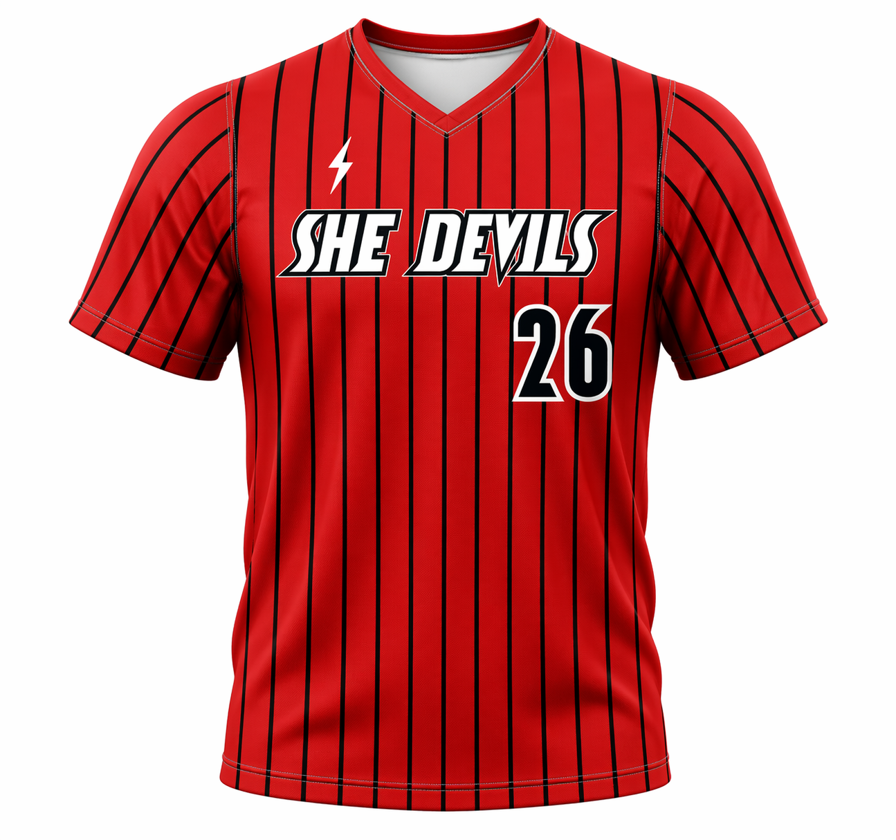 She Devils - Red with Black Pinstripe Game Jersey