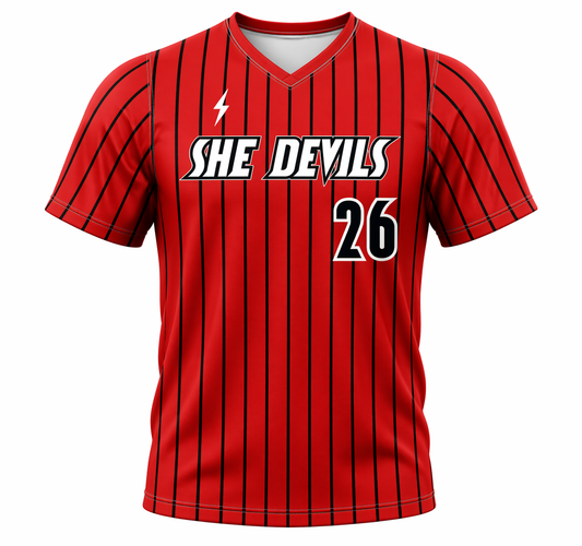 She Devils - Red with Black Pinstripe Game Jersey