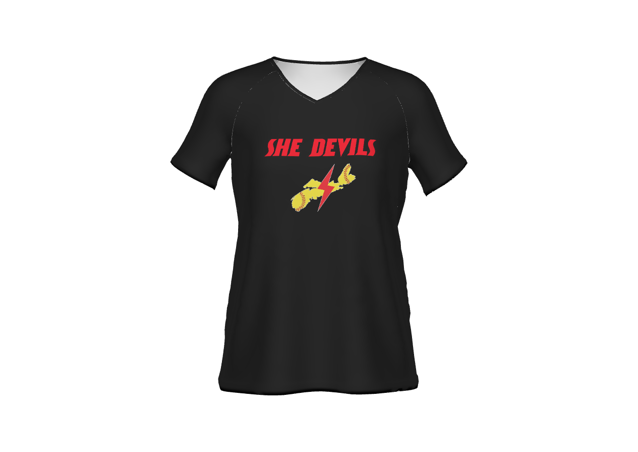 SHE DEVILS- Ladies V-neck Tee - Black Semi
